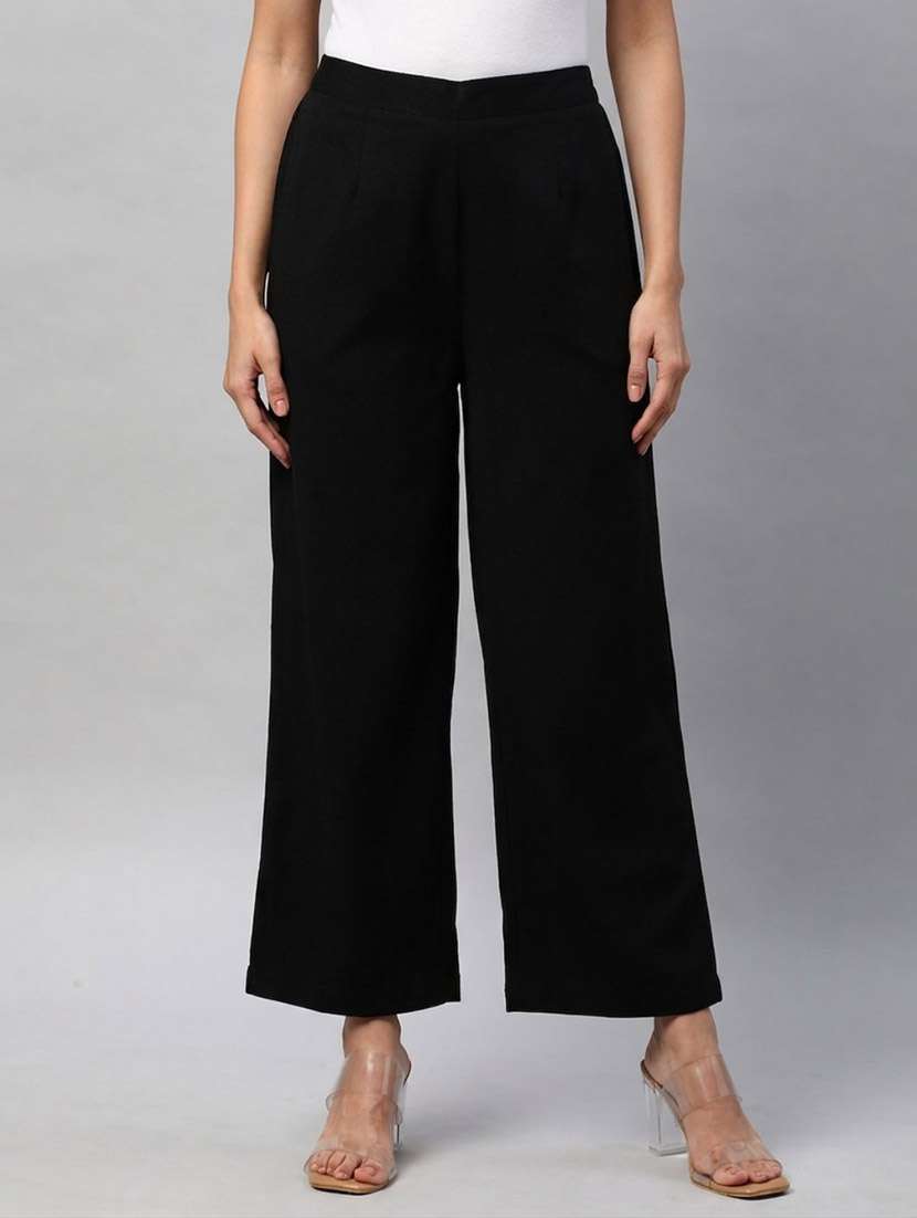 women solid mid rise straight palazzo 