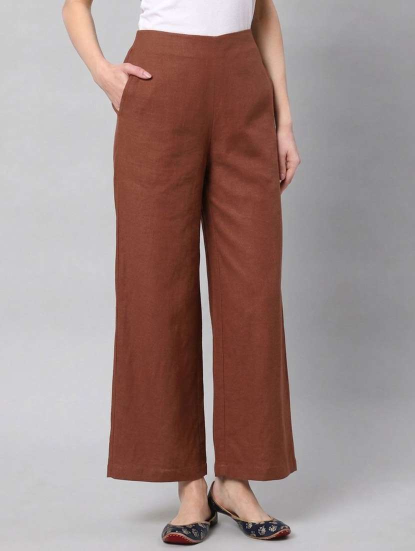 women solid mid rise straight palazzo