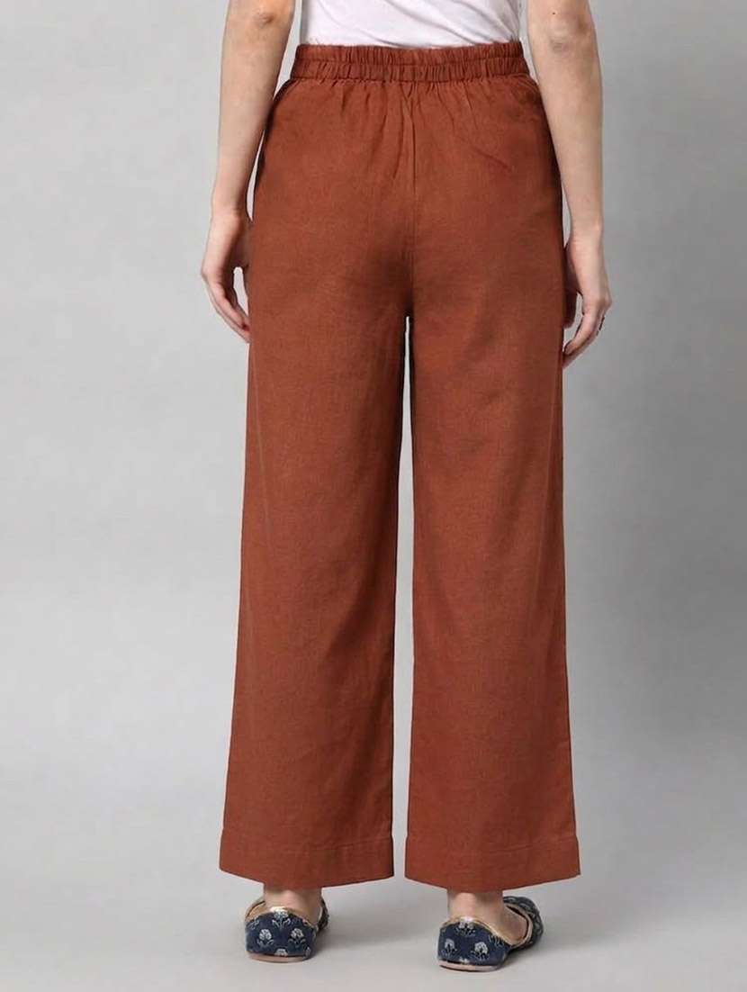 Women Solid Mid Rise Straight Palazzo - 22721711 -  Standard Image - 3