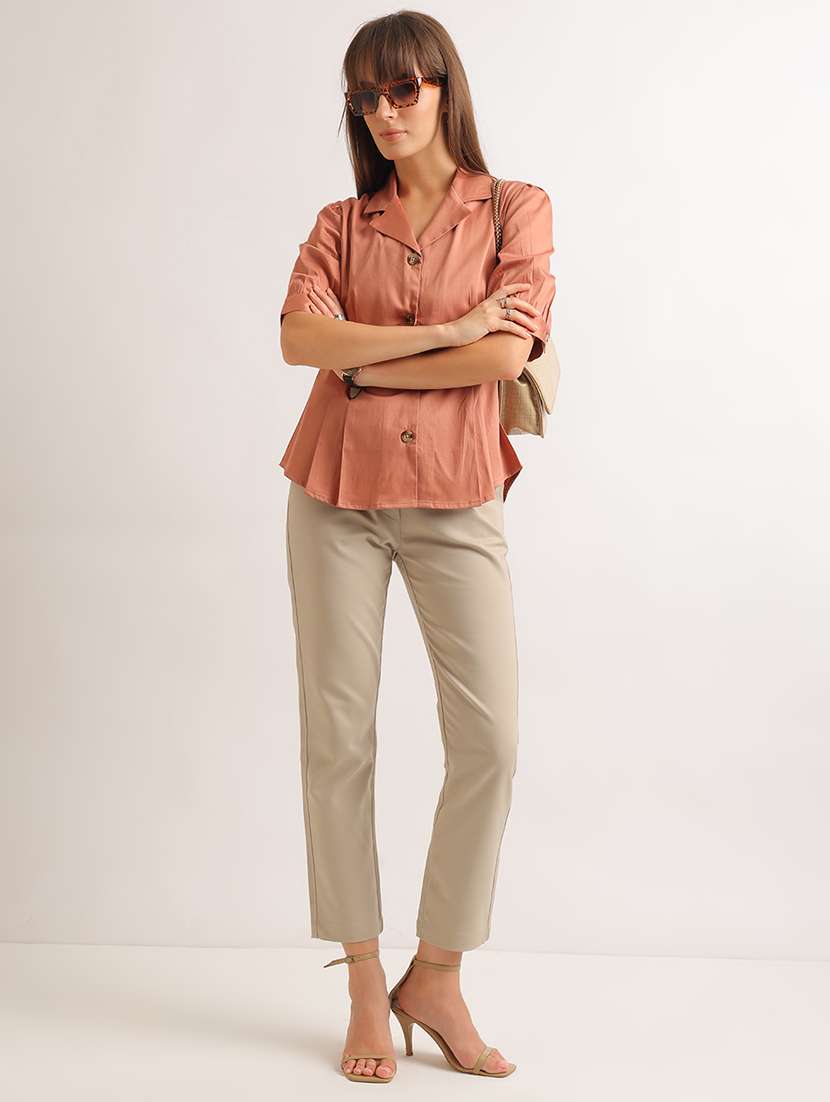 Women Solid Short Sleeves A-line Top - 22721738 -  Standard Image - 5