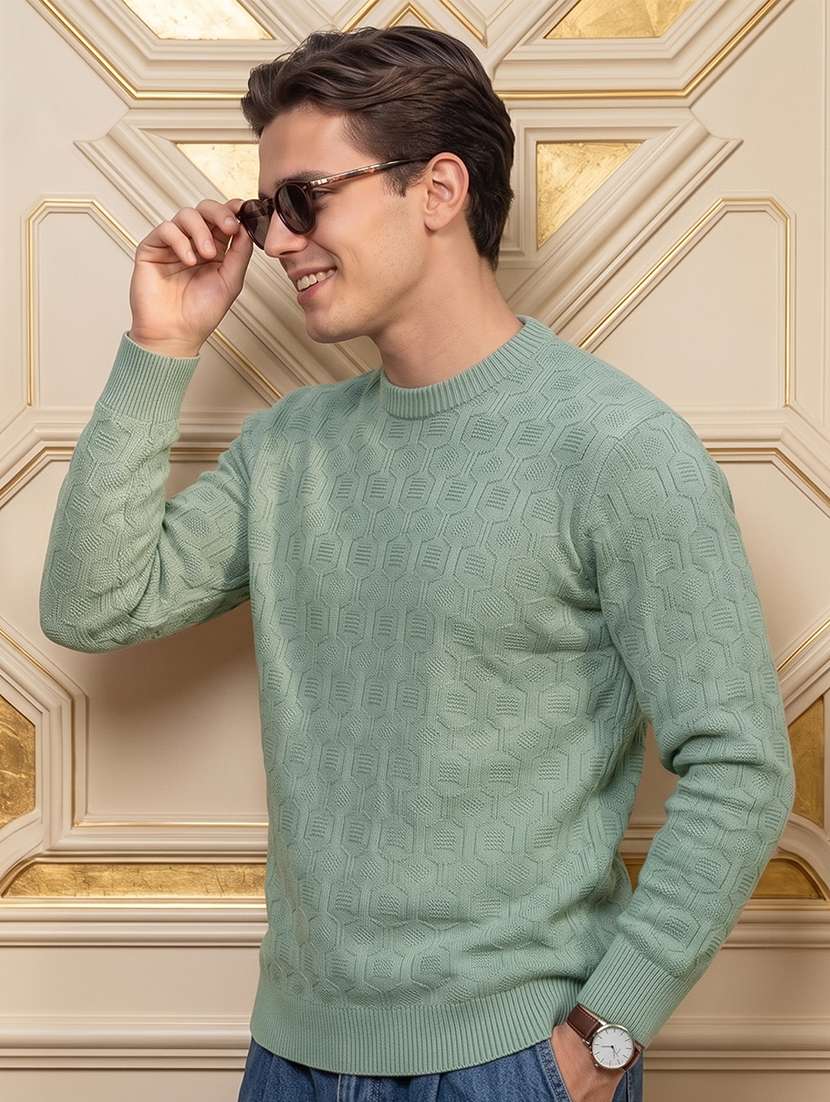 men self design long sleeves regular fit pullover