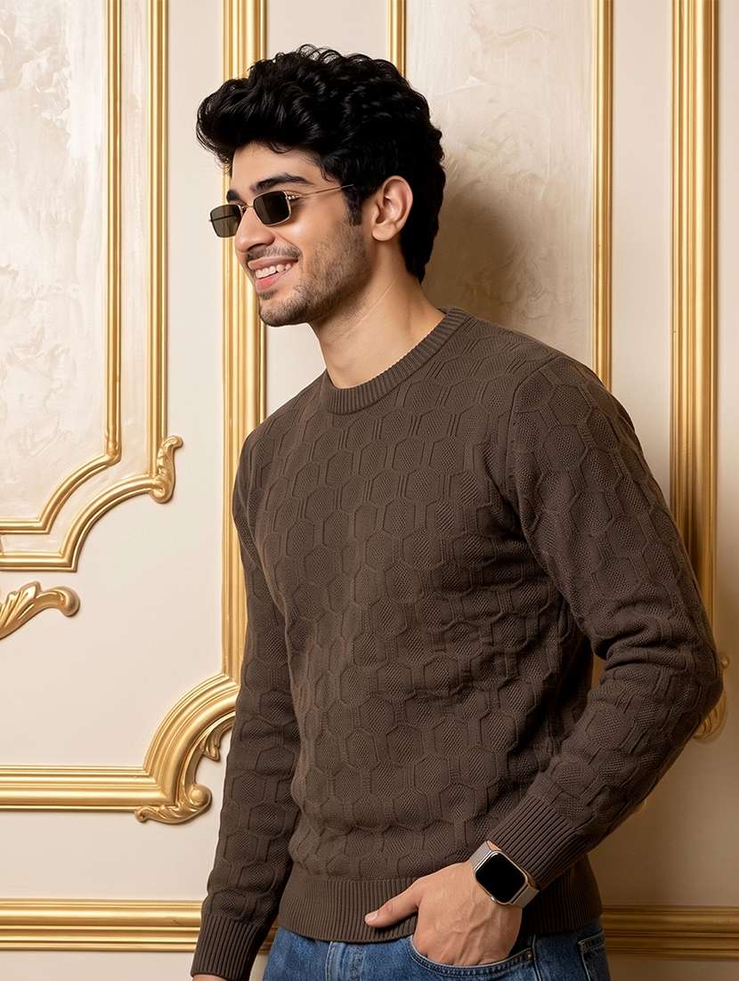 men self design long sleeves regular fit pullover