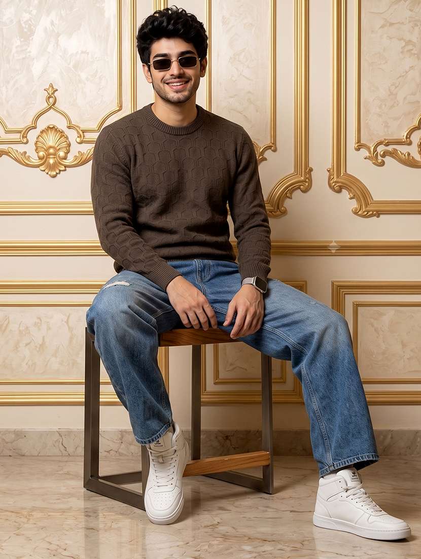 Men Self Design Long Sleeves Regular Fit Pullover - 22721814 -  Standard Image - 3