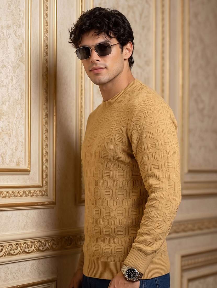 men self design long sleeves regular fit pullover
