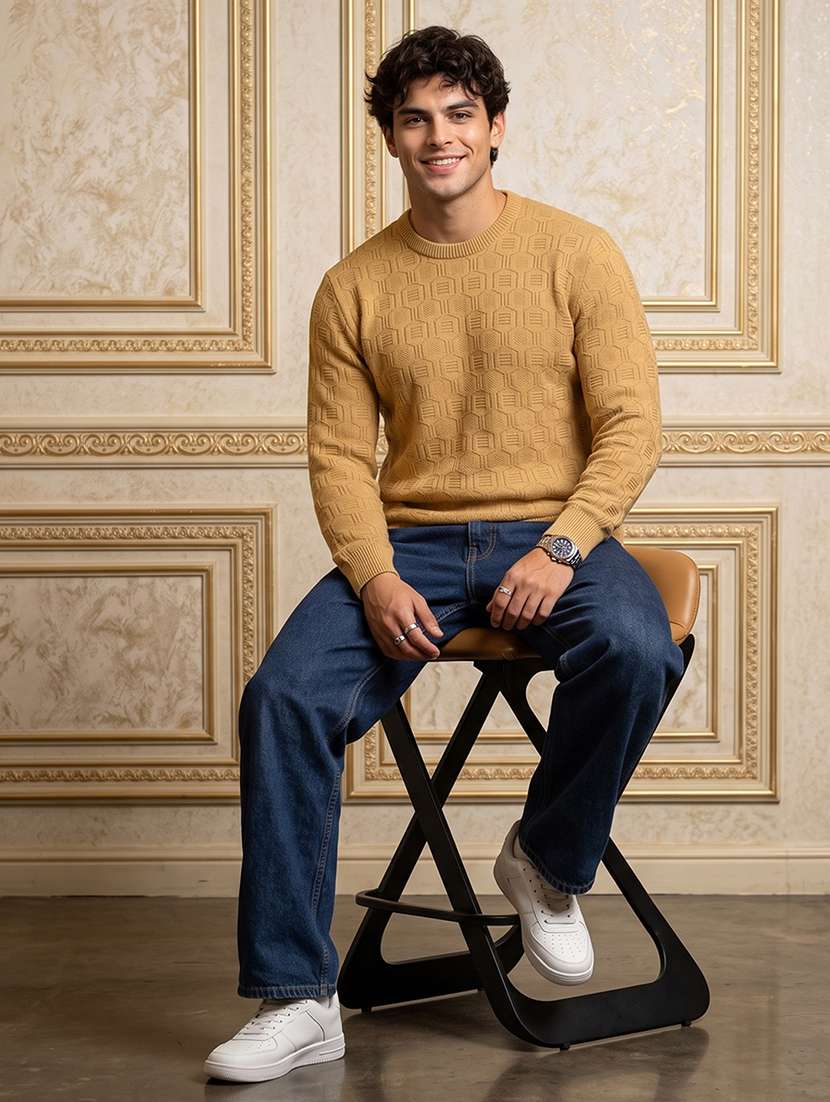 Men Self Design Long Sleeves Regular Fit Pullover - 22721815 -  Standard Image - 3