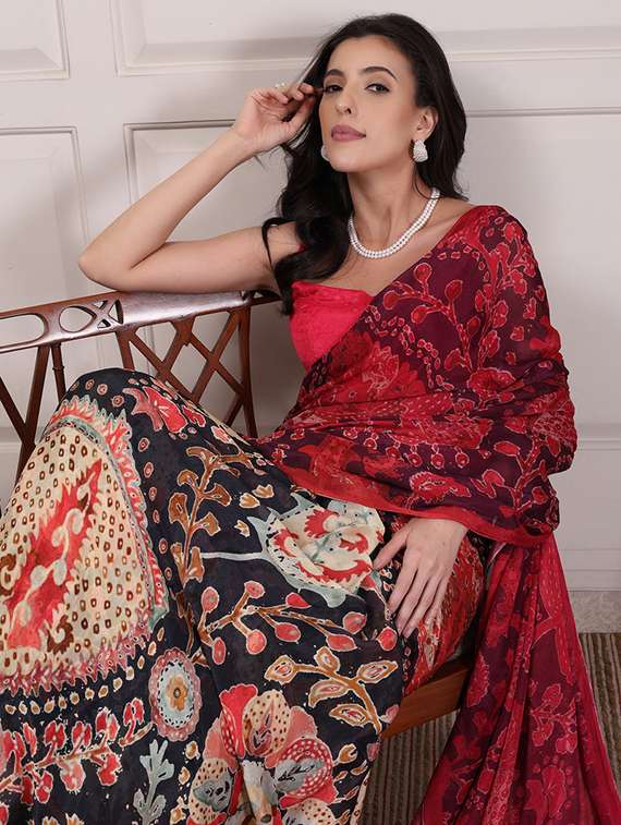 Women Printed Casual Wear Saree With Blouse - 22721859 -  Standard Image - 3