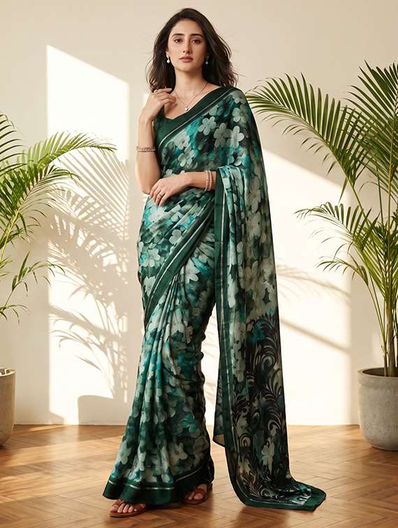 women printed casual wear saree with blouse