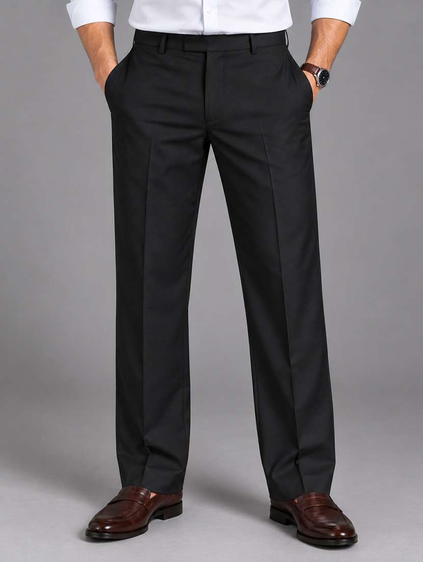 men solid mid rise straight fit formal trouser
