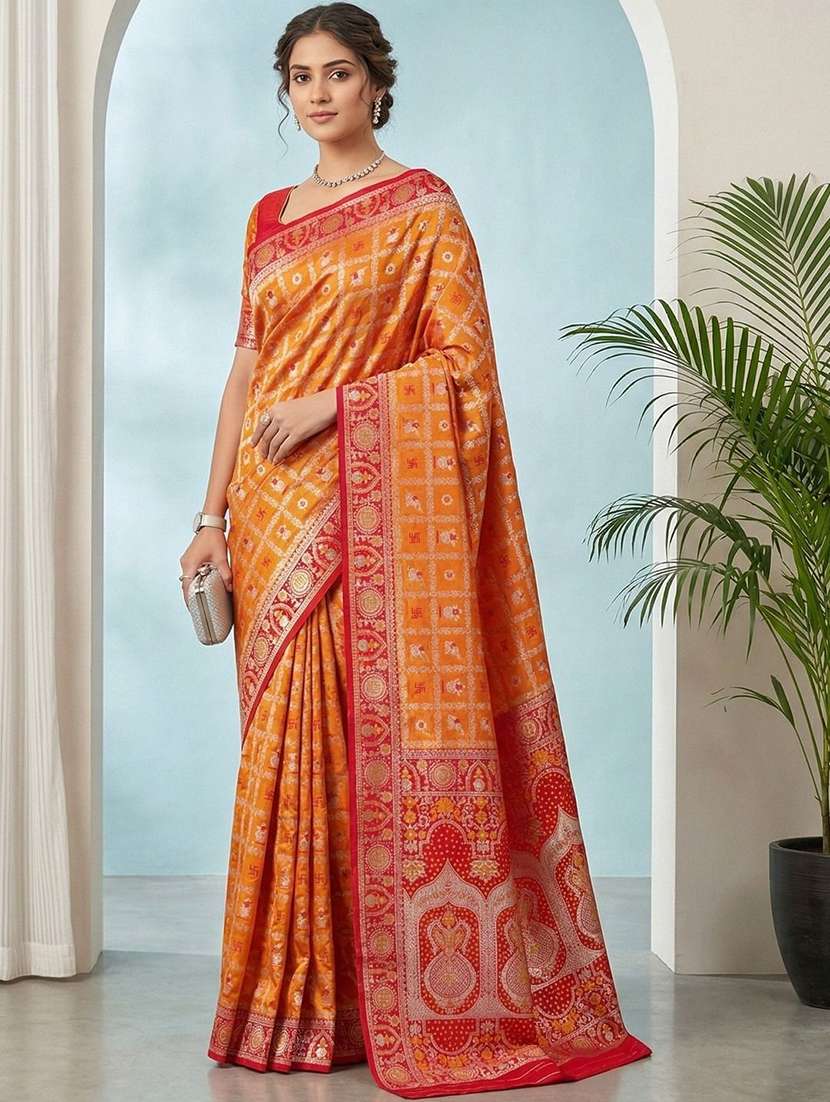 women self design banarasi saree with blouse