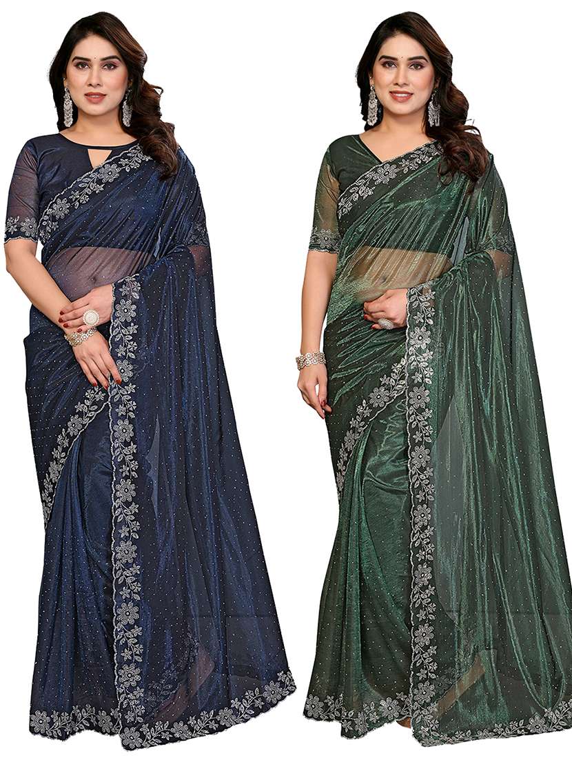 women pack of 2 self design combo saree with blouse