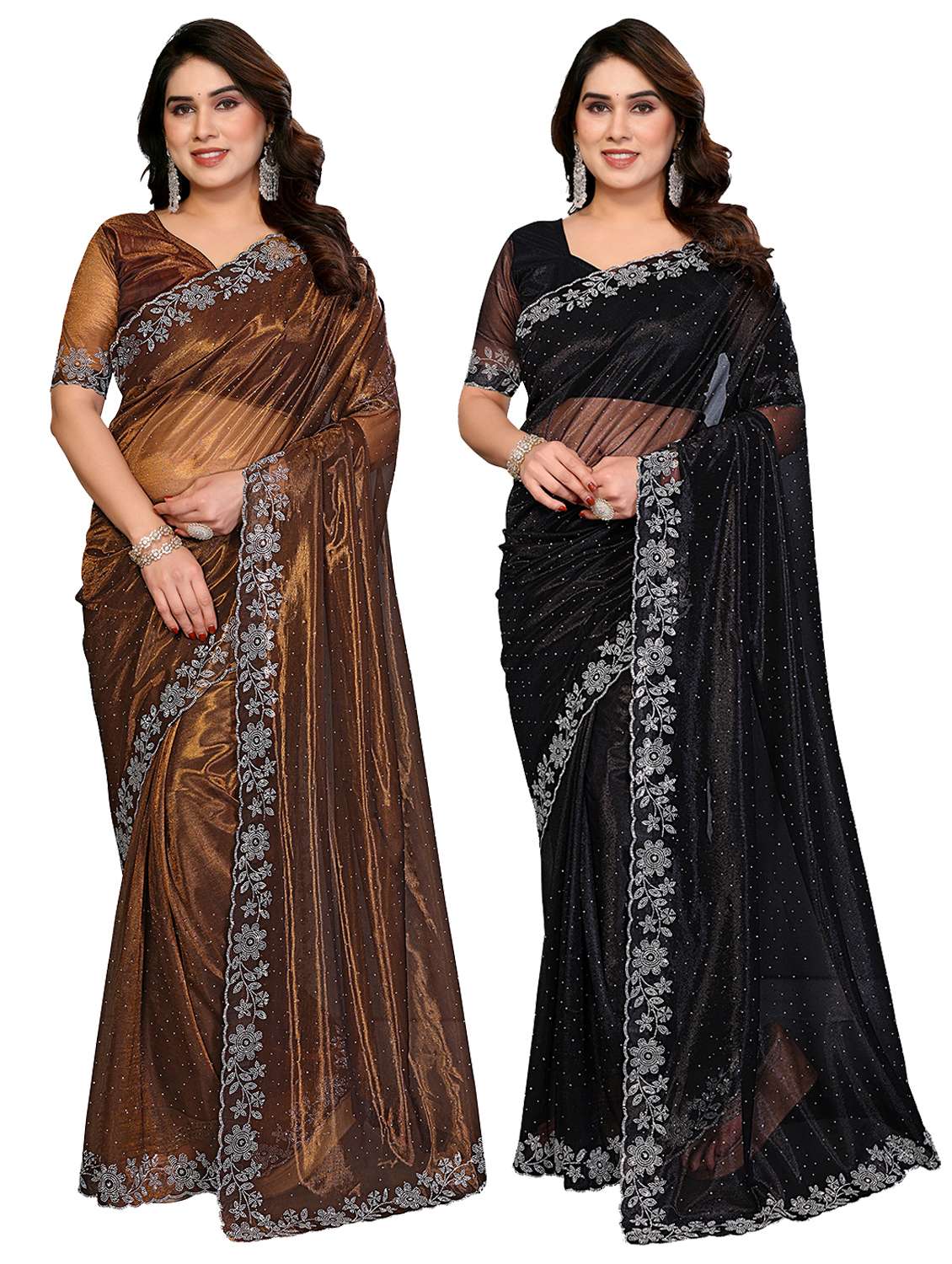 women pack of 2 self design combo saree with blouse