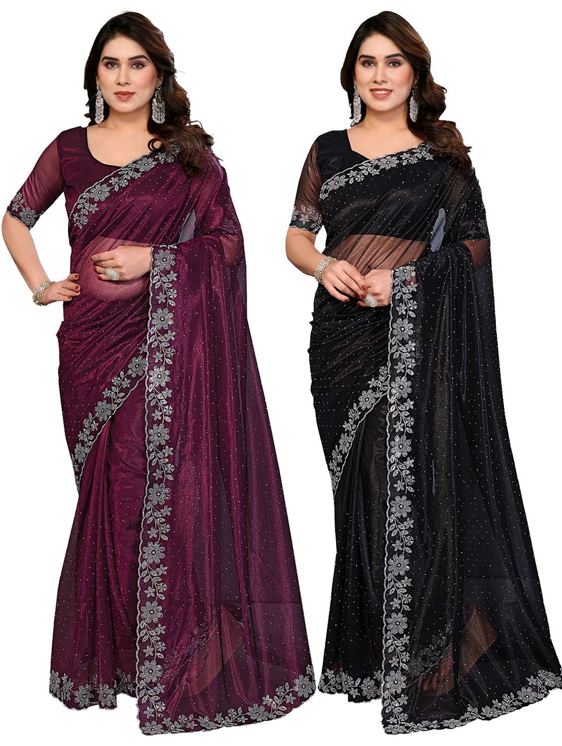 women pack of 2 self design combo saree with blouse