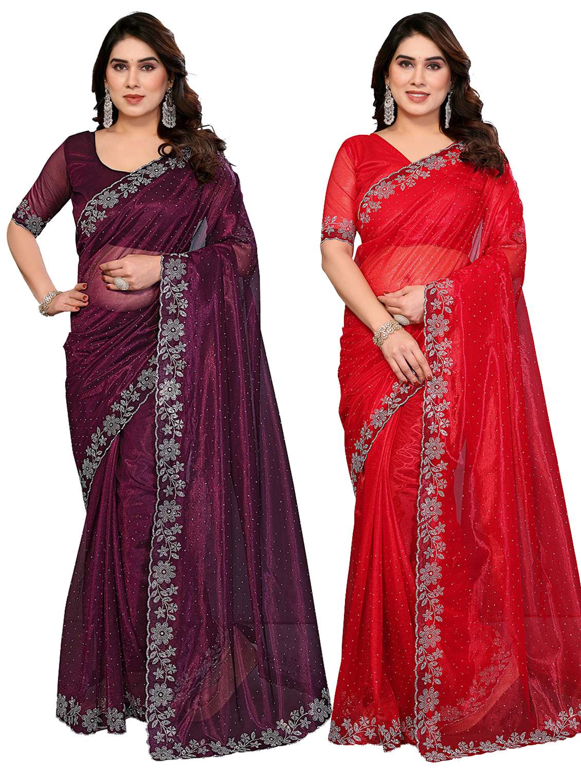 women pack of 2 self design combo saree with blouse