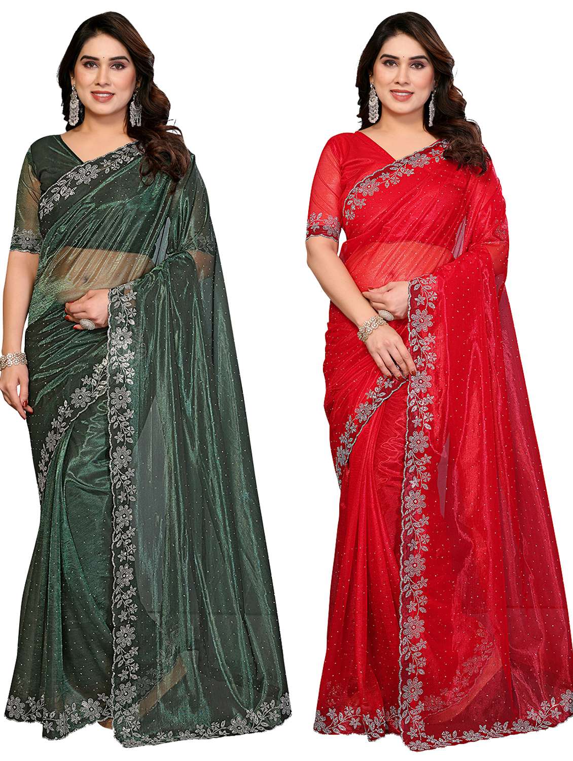 women pack of 2 self design combo saree with blouse