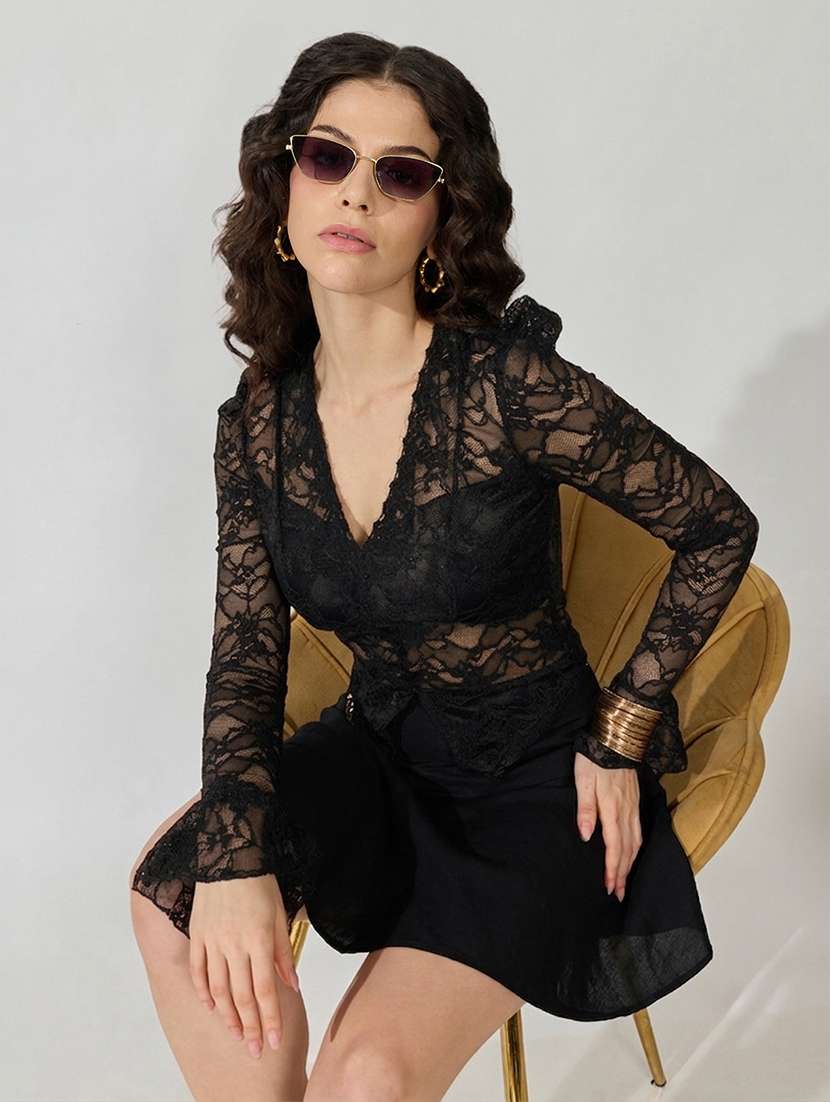 women self design long sleeves regular top