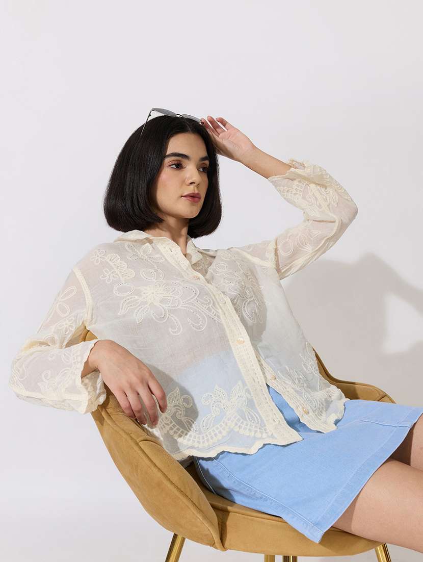 women embroidered long sleeves regular shirt