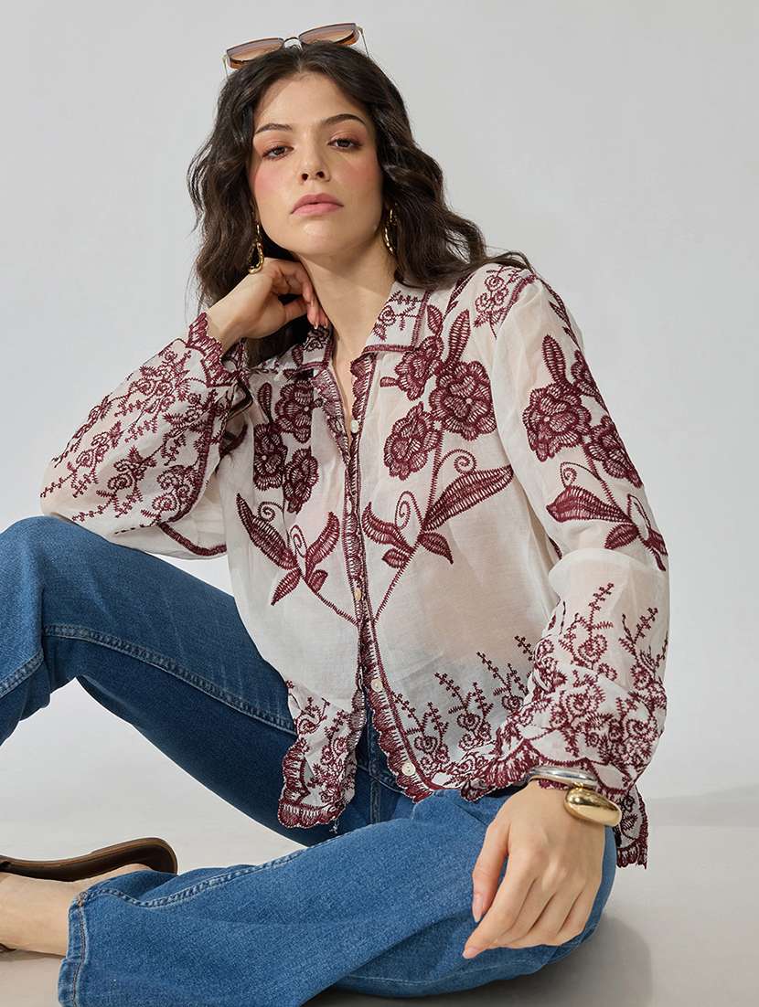 women embroidered long sleeves regular shirt