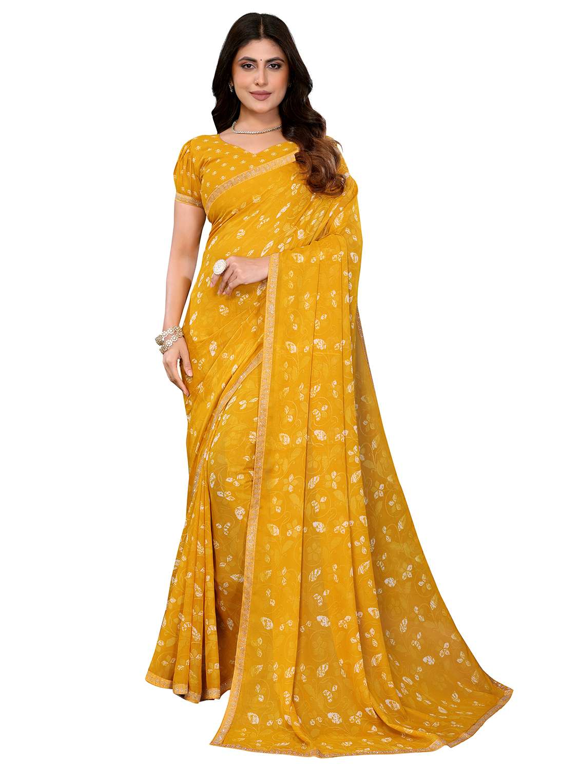 women printed casual wear saree with blouse