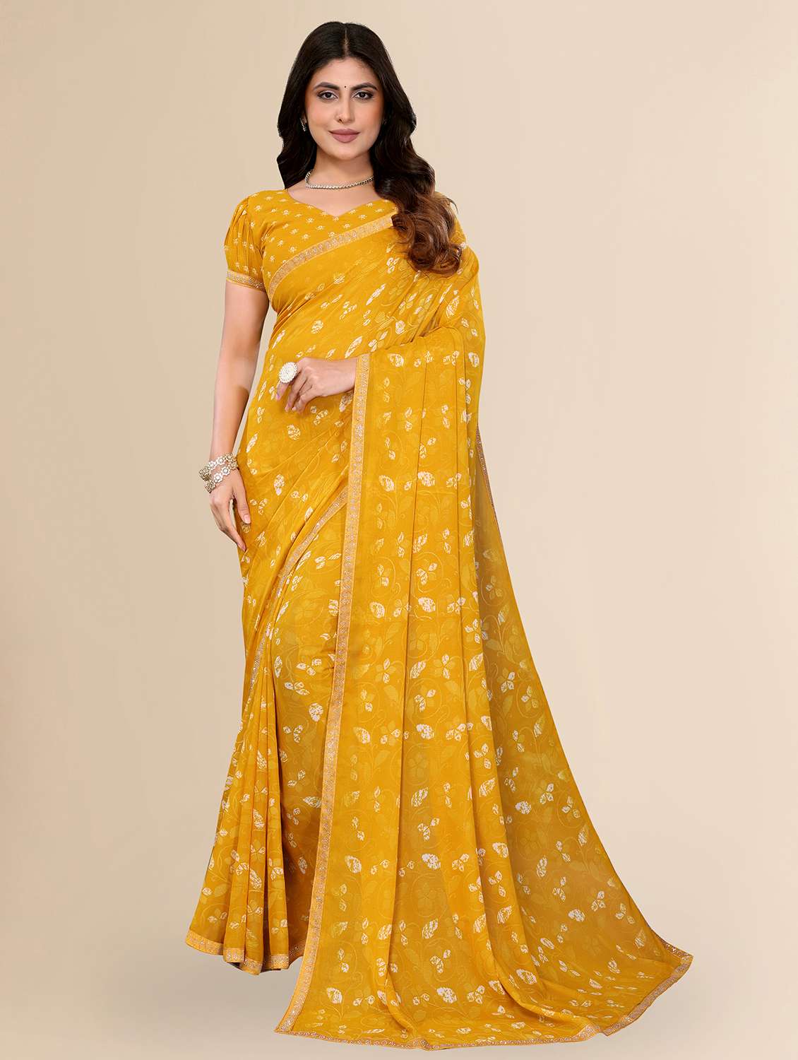 women printed casual wear saree with blouse