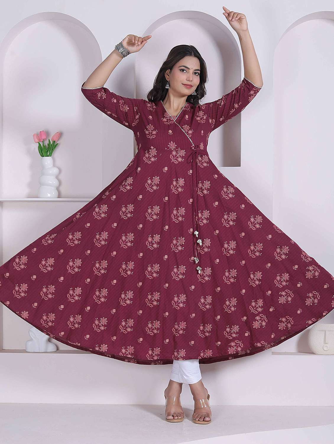 women printed three quarter sleeves anarkali kurta