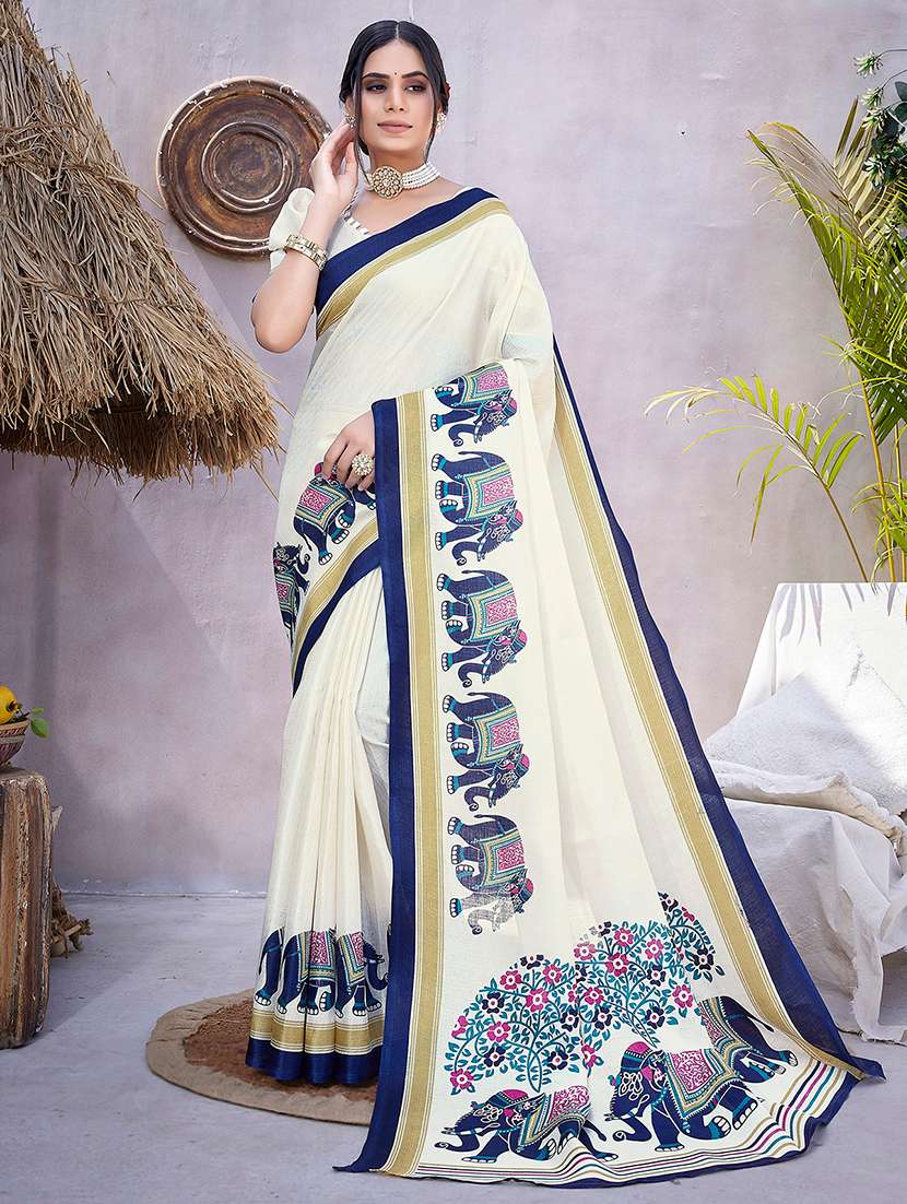 women printed casual wear saree with blouse