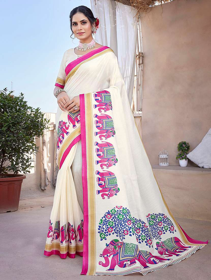 women printed casual wear saree with blouse