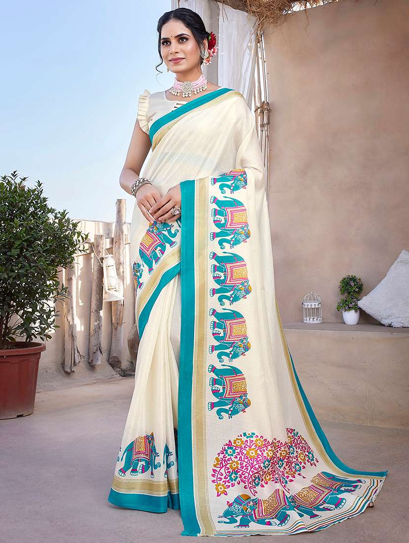 women printed casual wear saree with blouse