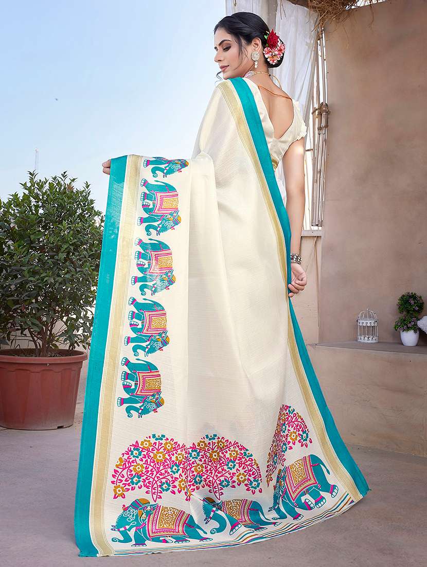 Women Printed Casual Wear Saree With Blouse - 22722974 -  Standard Image - 3