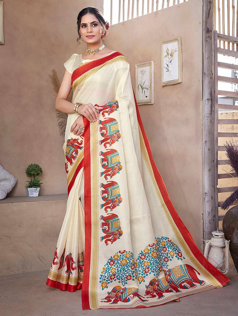 women printed casual wear saree with blouse