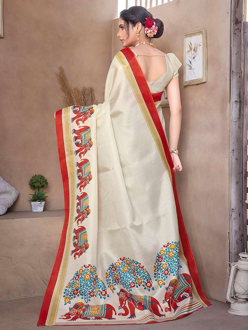 Women Printed Casual Wear Saree With Blouse - 22722975 -  Standard Image - 3