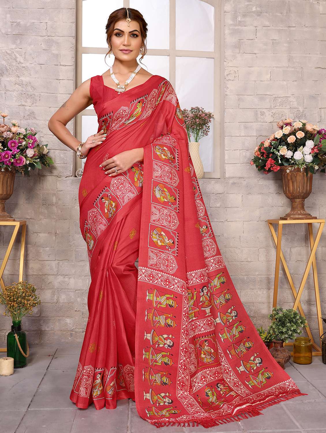 women printed casual wear saree with blouse