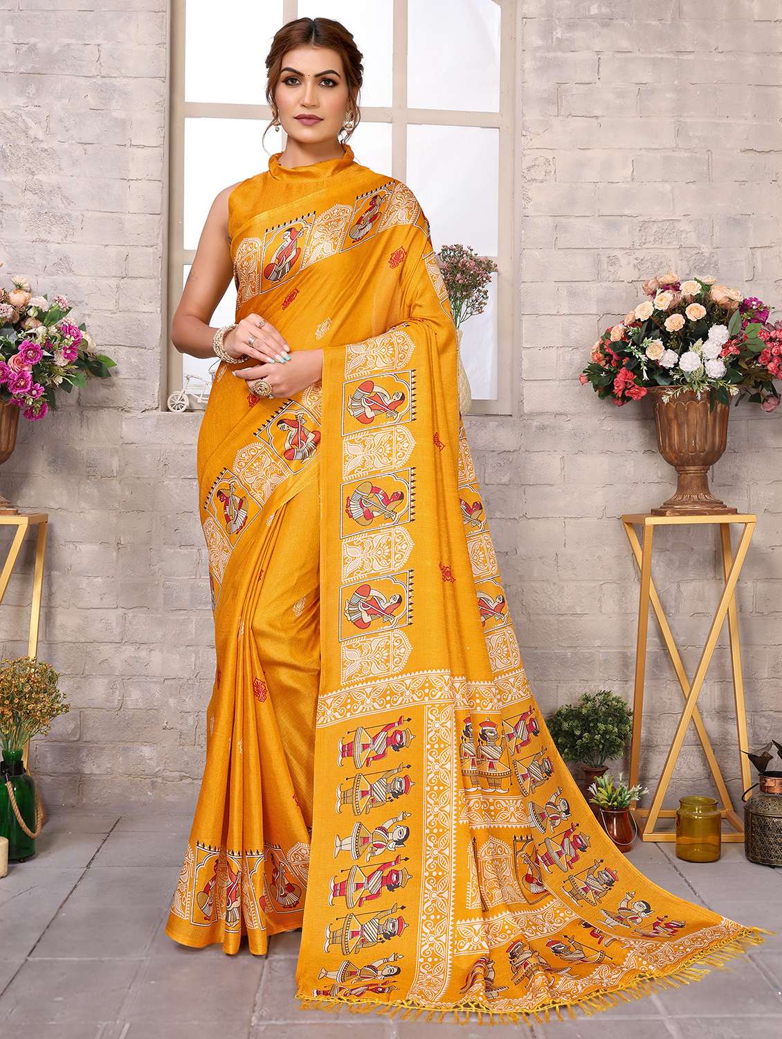 women printed casual wear saree with blouse