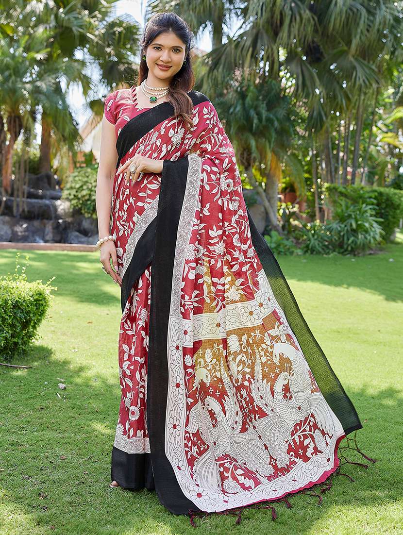 women printed casual wear saree with blouse