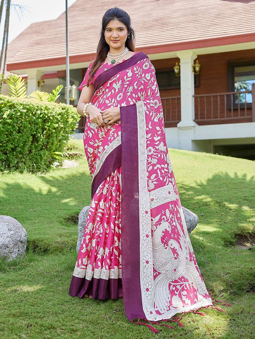 women printed casual wear saree with blouse
