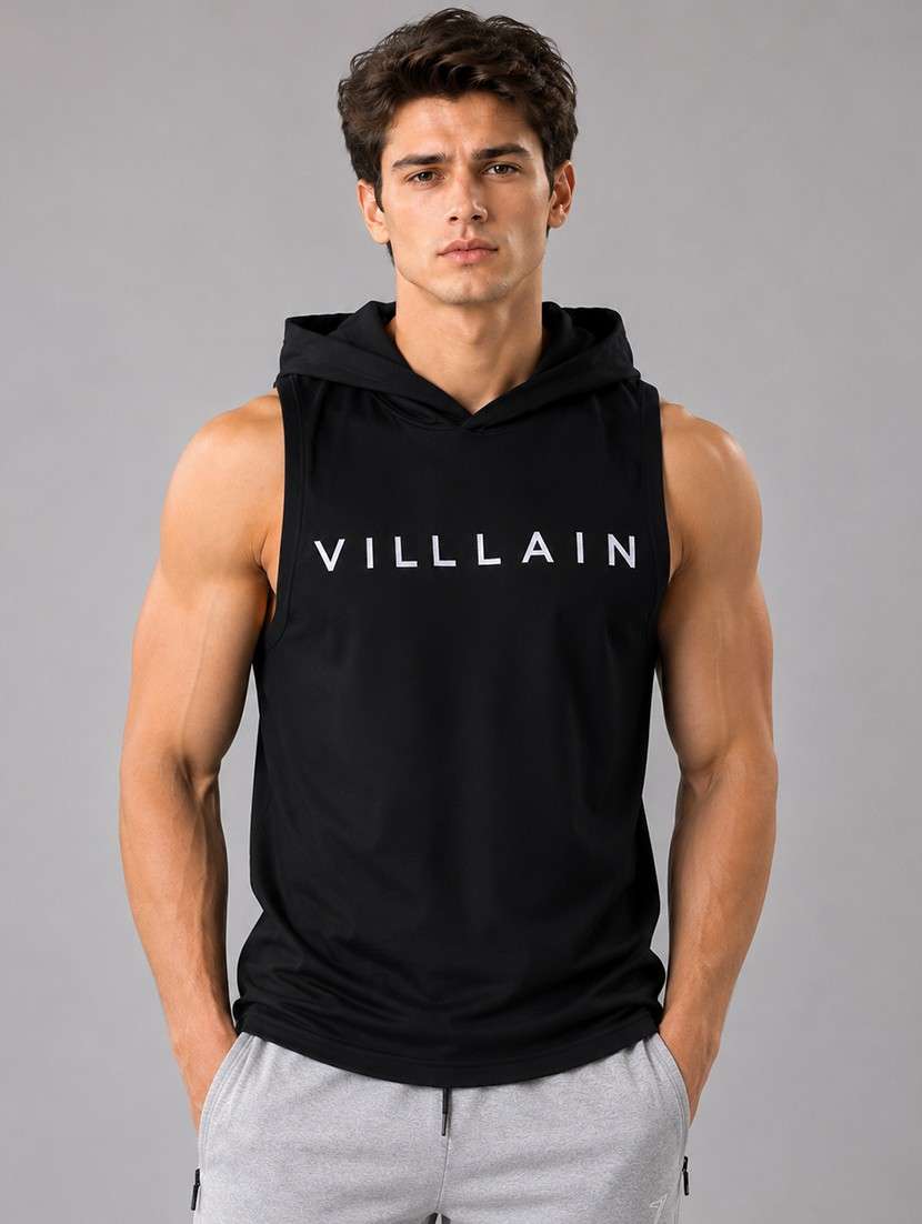 men typographic sleeveless hooded t-shirt