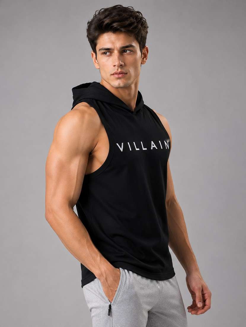 Men Typographic Sleeveless Hooded T-shirt - 22723164 -  Standard Image - 3