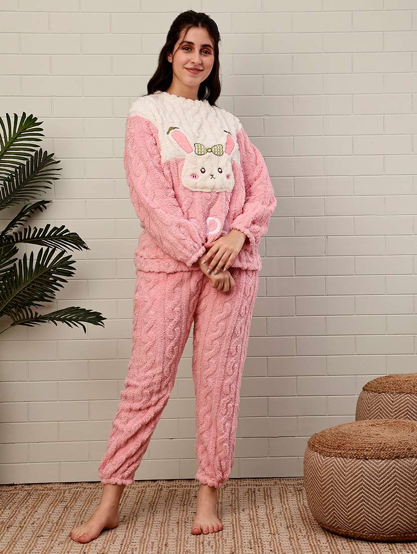 women colourblocked long sleeves pyjama set
