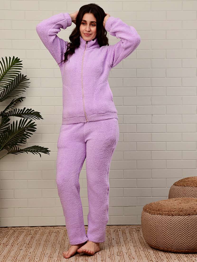 women solid long sleeves pyjama set