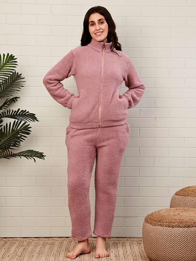 women solid long sleeves pyjama set