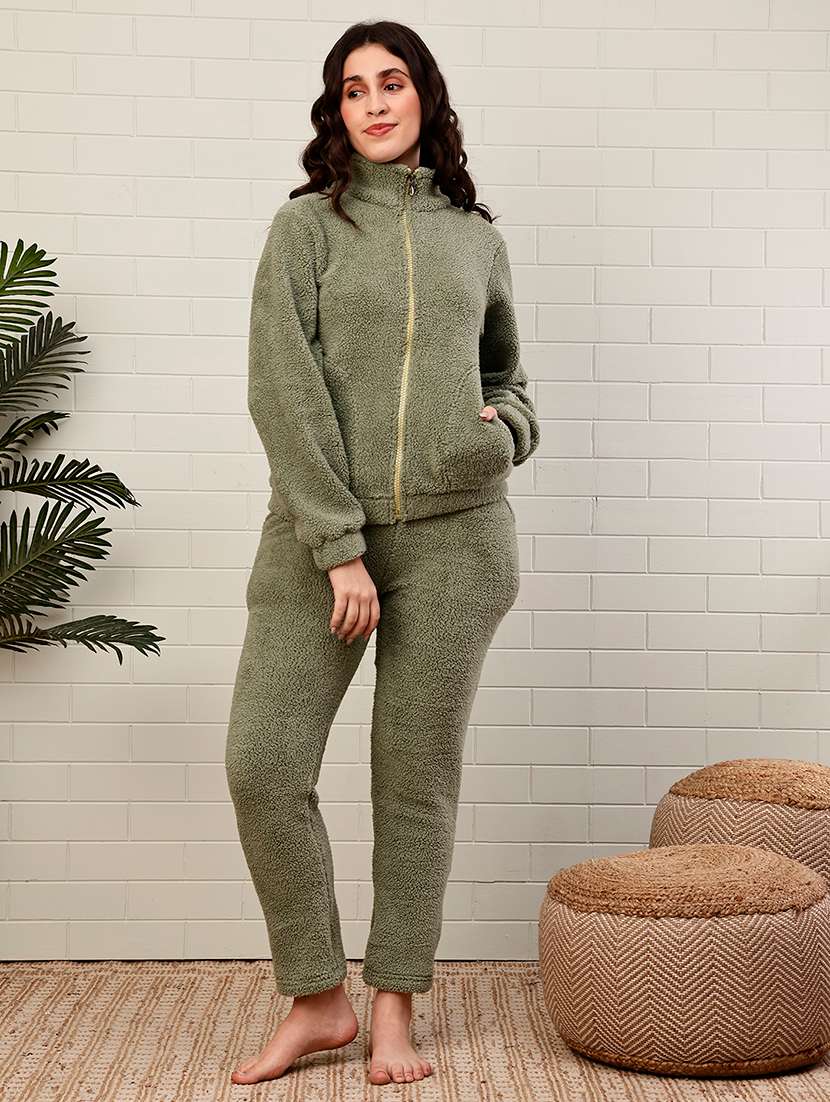women solid long sleeves pyjama set