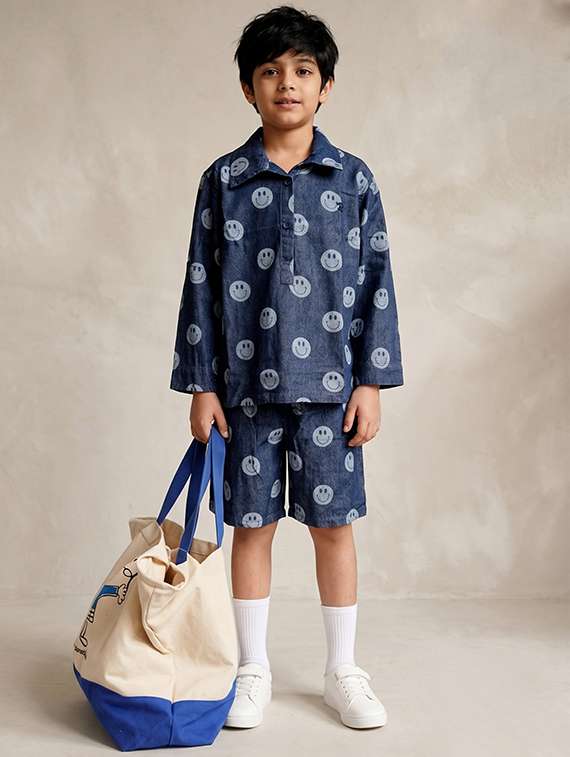 boys printed long sleeves shirt and shorts set