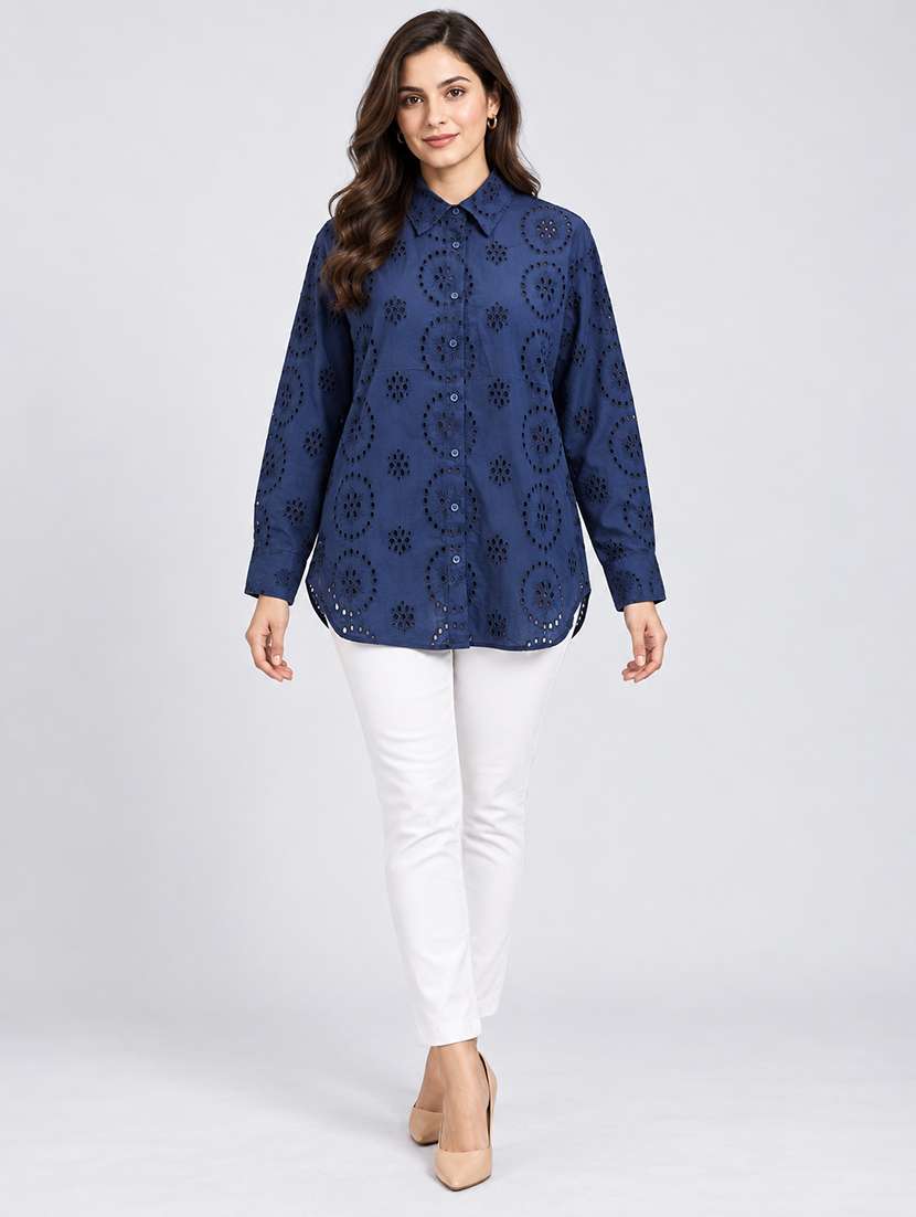 women embroidered long sleeves regular shirt