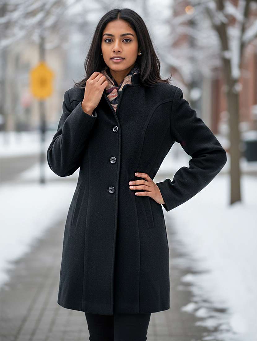 women solid long sleeves overcoat