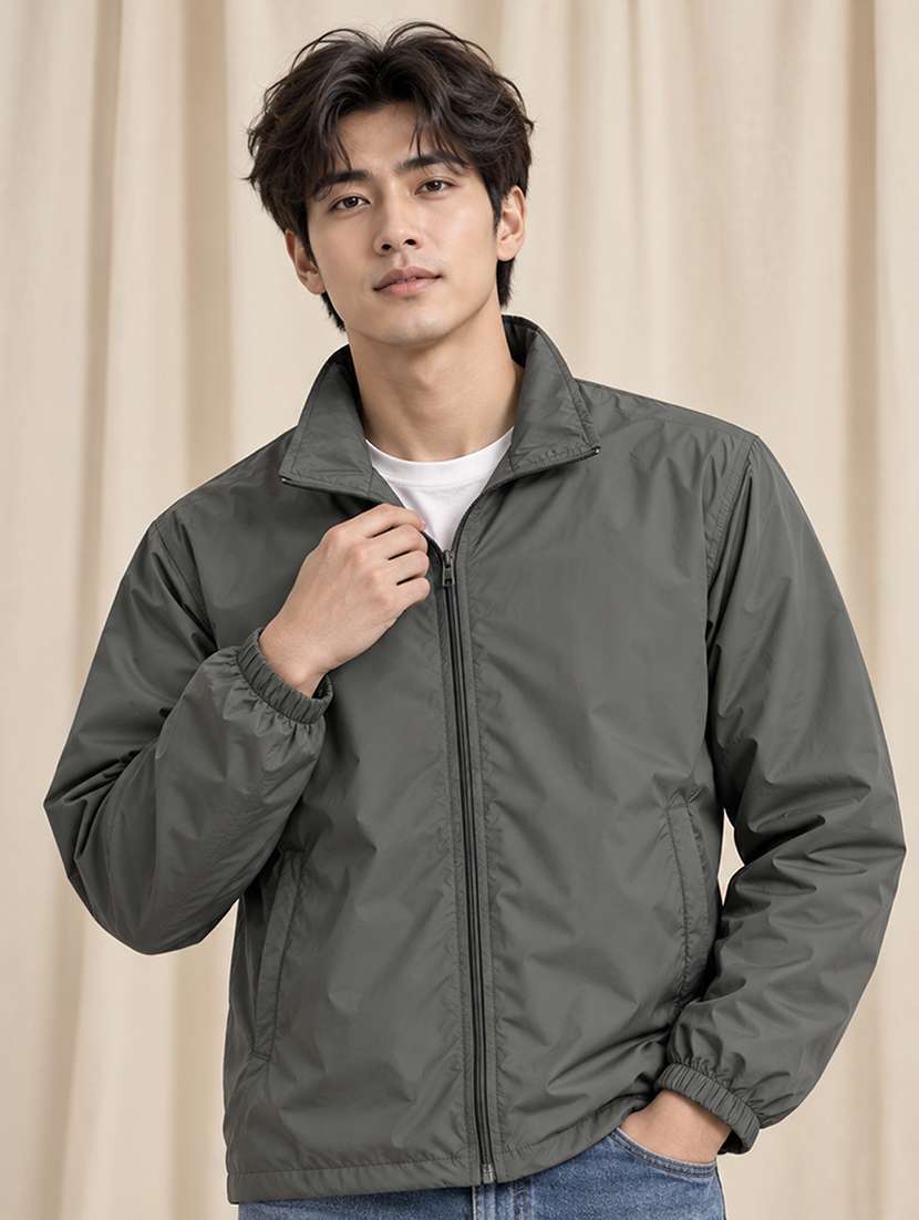 men solid long sleeves bomber jacket