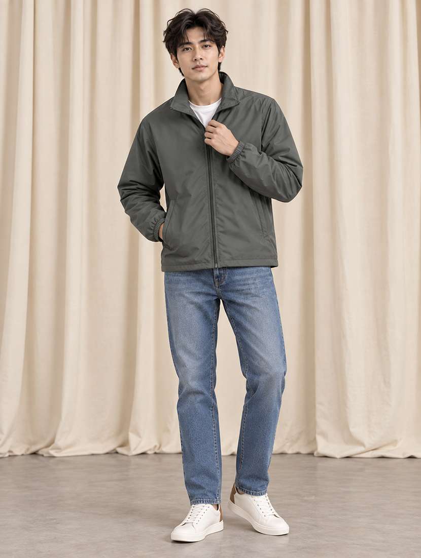 men solid long sleeves bomber jacket