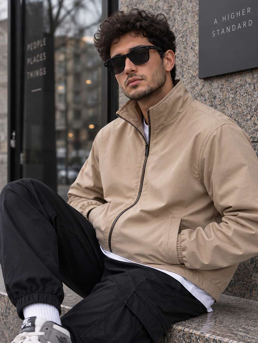men solid long sleeves bomber jacket