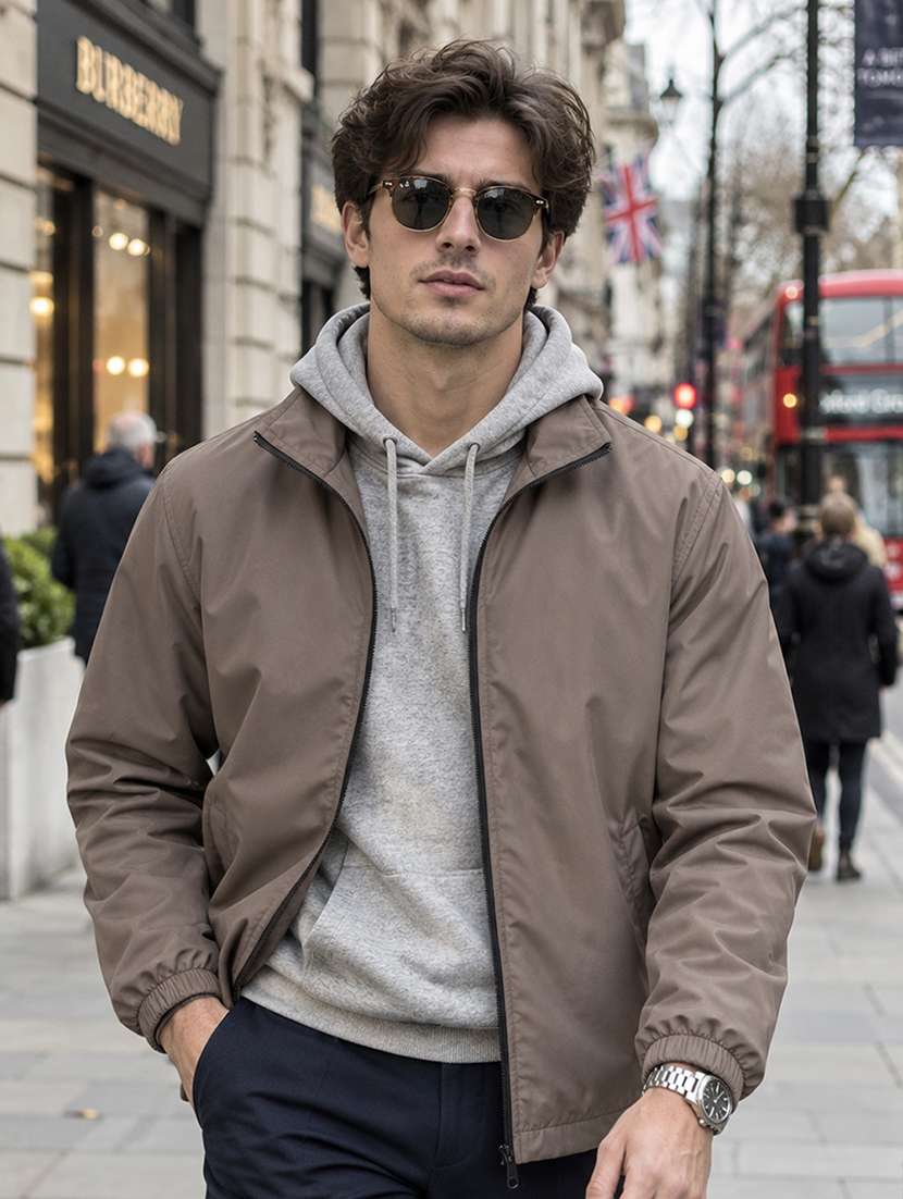 men solid long sleeves bomber jacketv