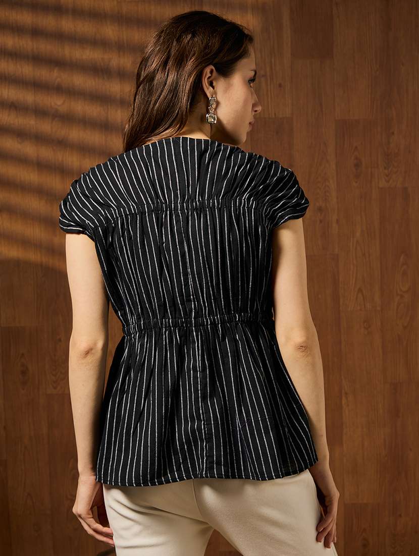 Women Striped Cap Sleeves A-line Top - 22724067 -  Standard Image - 3