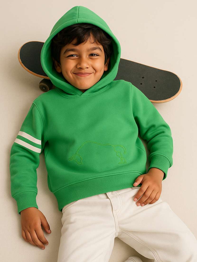 boys embroidered long sleeves hooded sweatshirt