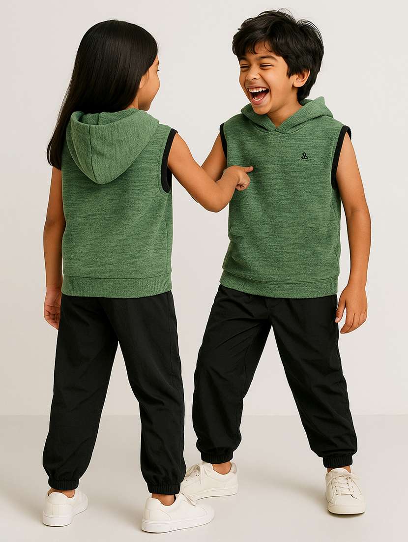 unisex self design sleeveless hooded sweatshirt